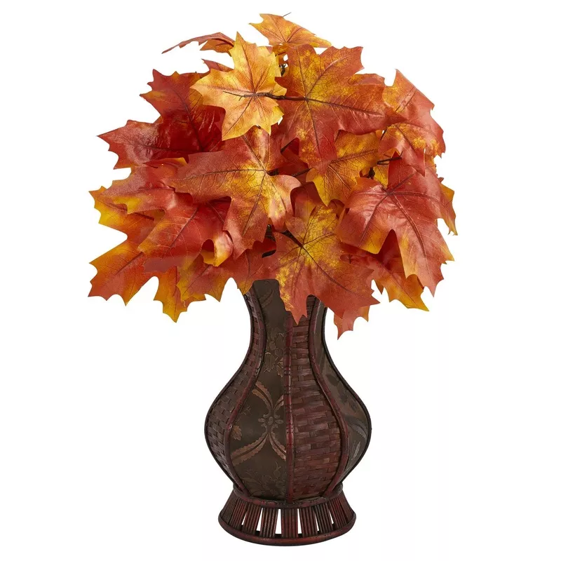24 Autumn Maple Leaf Artificial Plant in Decorative Planter Burgundy