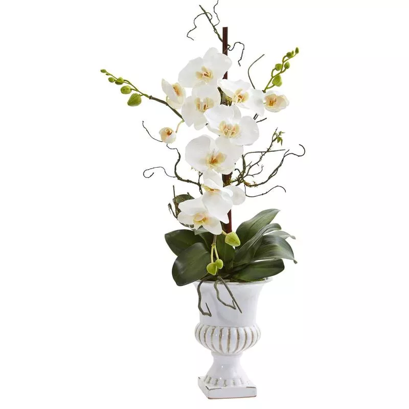 26-single-phalaenopsis-orchid-artificial-arrangement-in-white-urn 26 Single Phalaenopsis Orchid Artificial Arrangement in White Urn