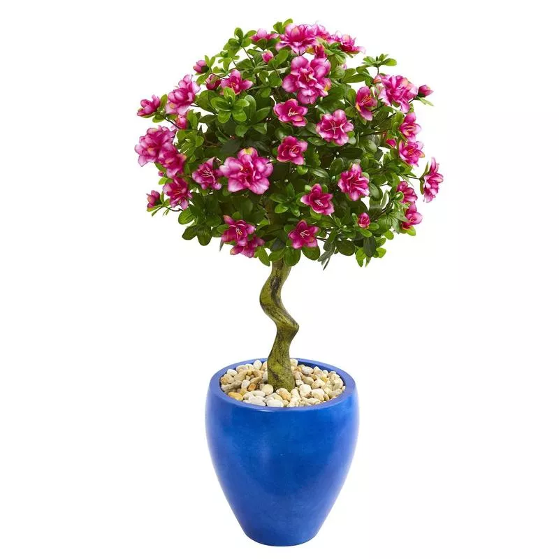 39-azalea-artificial-topiary-tree-in-blue-planter 39 Azalea Artificial Topiary Tree in Blue Planter