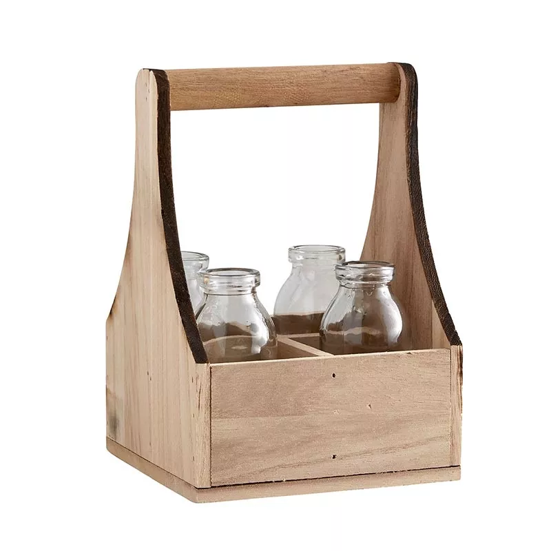 4-flower-bottles-w-wooden-carrier 4 Flower Bottles w/Wooden Carrier