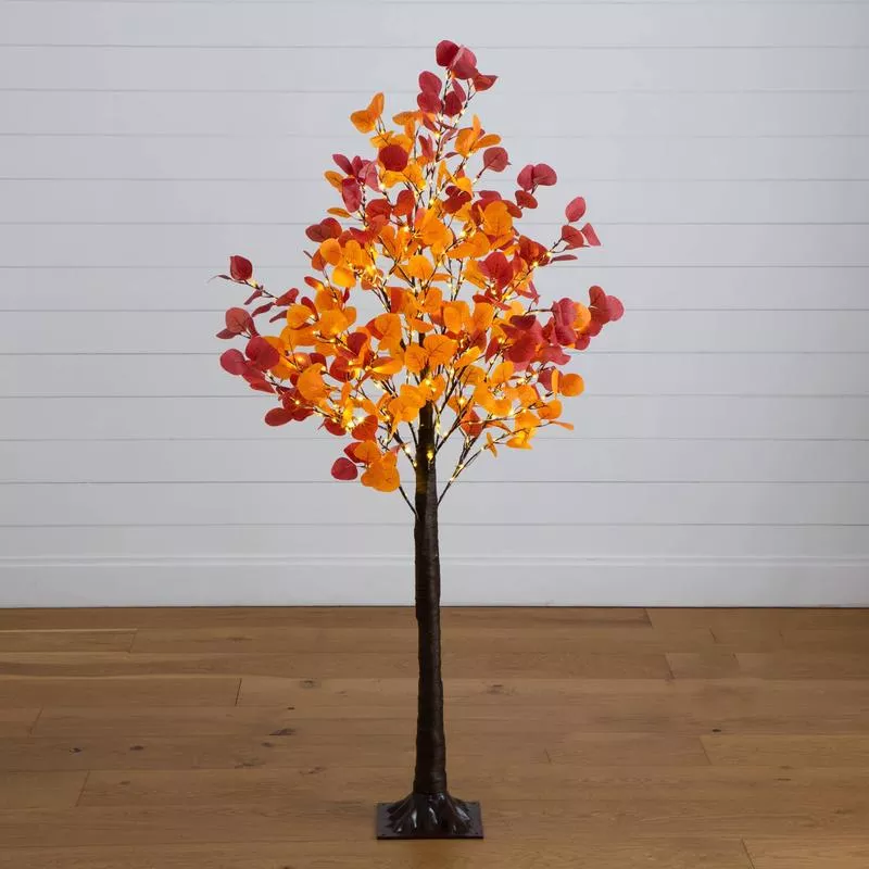 5′ Pre-Lit Bright Autumn Eucalyptus Artificial Fall Tree with 300 Warm White LED Lights