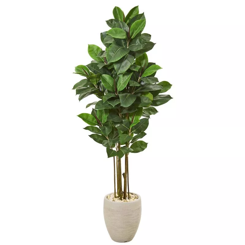 65-rubber-leaf-artificial-tree-in-sand-colored-planter 65 Rubber Leaf Artificial Tree in Sand Colored Planter