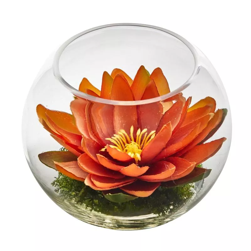 8 Lotus Artificial Arrangement in Glass Vase