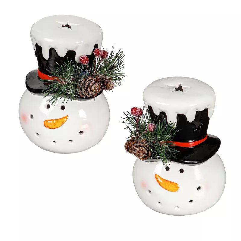 Ceramic LED Snowman Head 5in 2 Asst