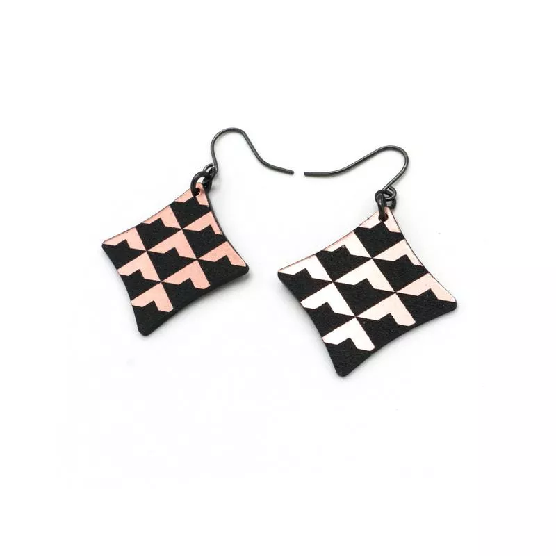 Concave Diamond [2R] // Acrylic Earrings – Rose Gold, Black