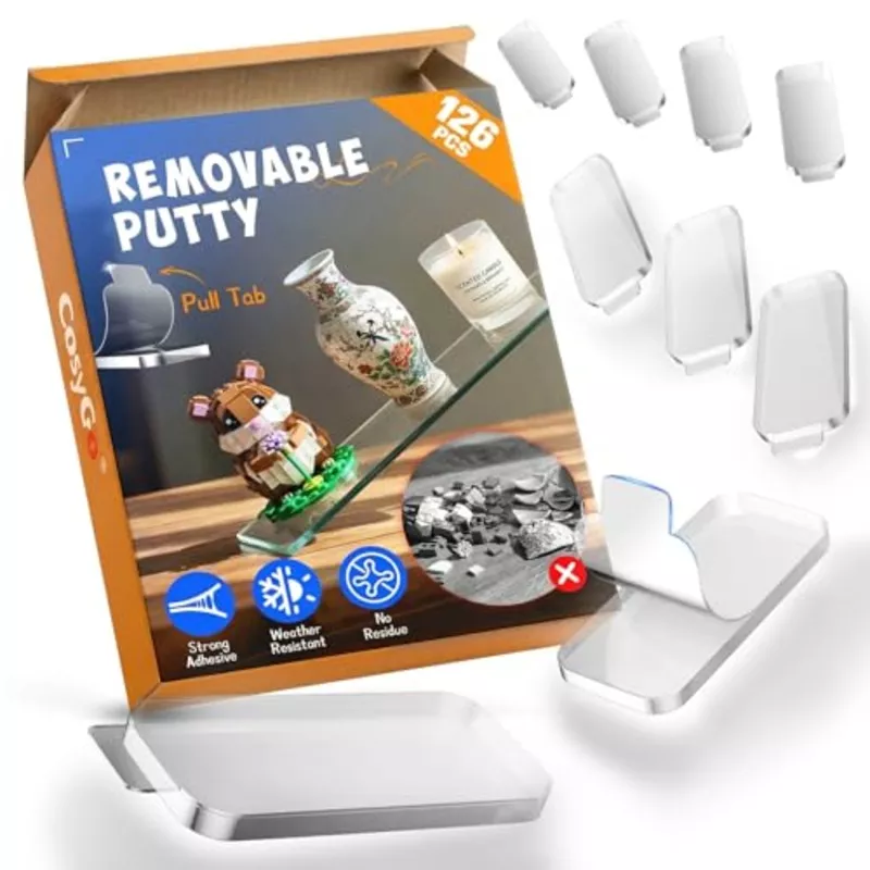 cosygo-clear-removable-mounting-putty-with-pull-tab-heat-waterproof-double-sided CosyGo Clear Removable Mounting Putty with Pull Tab, Heat/Waterproof Double Sided Adhesive Dots, Museum Stick Tack & Earthquake Putty for Displays, Posters, Wall Decor & Crafts, 0.39″ x 0.78″(126 Pcs)