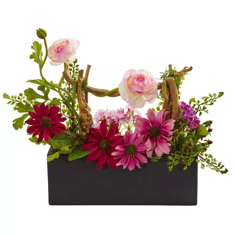 daisy-ranunculus-artificial-arrangement-in-black-vase Daisy & Ranunculus Artificial Arrangement in Black Vase