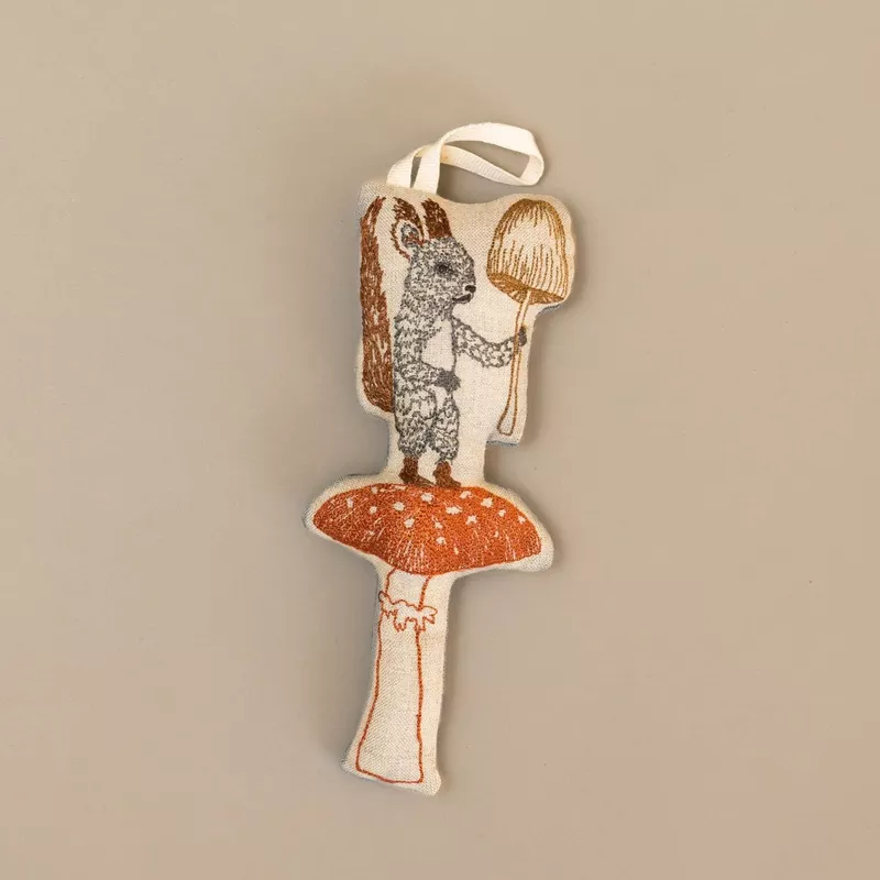 Embroidered Ornament | Mushroom Squirrel