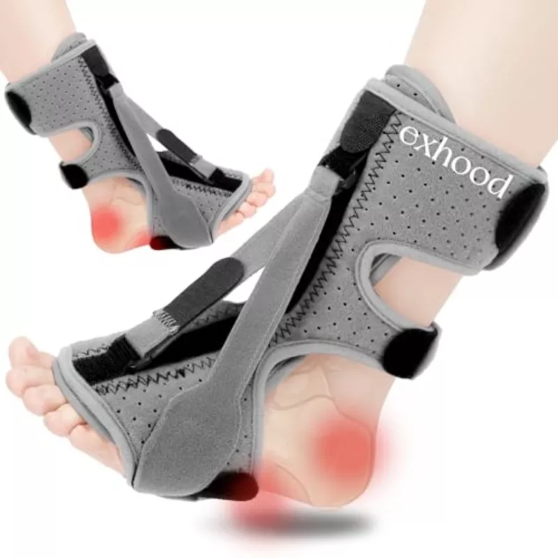 exhood-2pcs-upgraded-plantar-fasciitis-night-splint-3-adjustable-straps-plantar- exhood 2PCS Upgraded Plantar Fasciitis Night Splint, 3 Adjustable Straps Plantar Fasciitis Relief Braces for Achilles Tendonitis, Foot Drop & Heel Spur Pain Relief Day & Night (Elephant Grey)