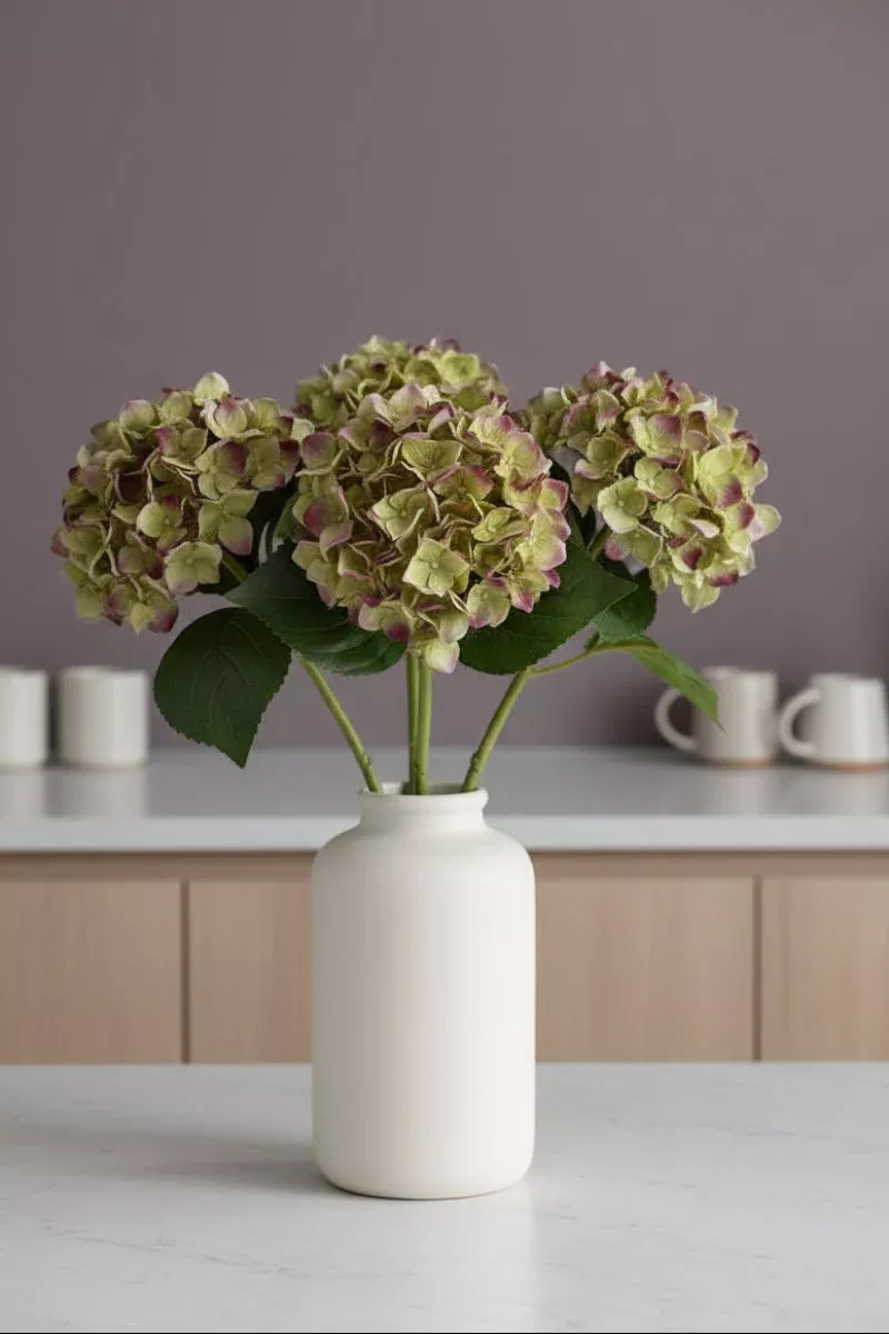 Faux Hydrangea Stem 18″ Green Purple