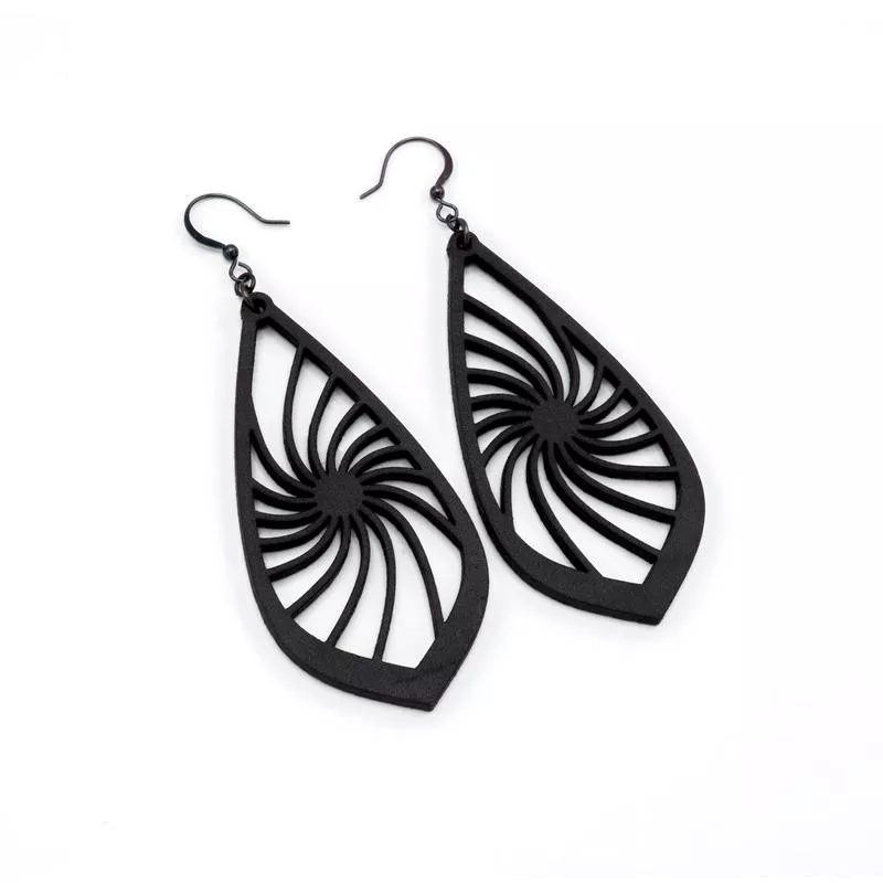 Gem Point 03 [L] // Leather Earrings – Black