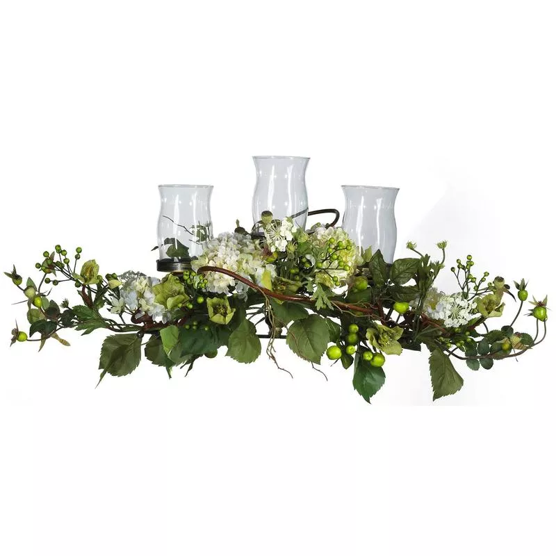 hydrangea-triple-candle-holder-centerpiece Hydrangea Triple Candle Holder Centerpiece