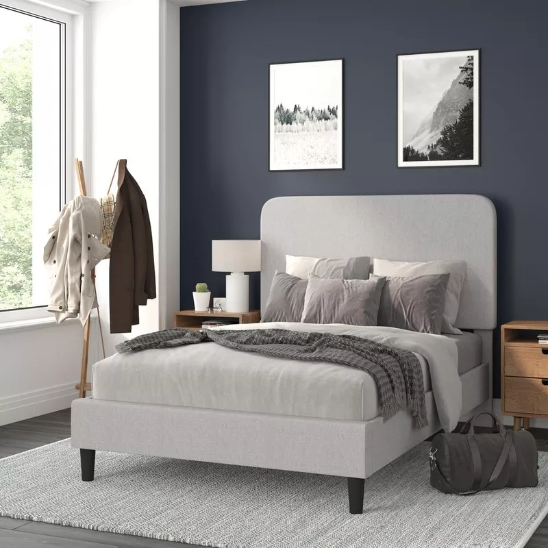 light-grey-full-fabric-upholstered-platform-bed-headboard-with-rounded-edges Light Grey Full Fabric Upholstered Platform Bed – Headboard with Rounded Edges