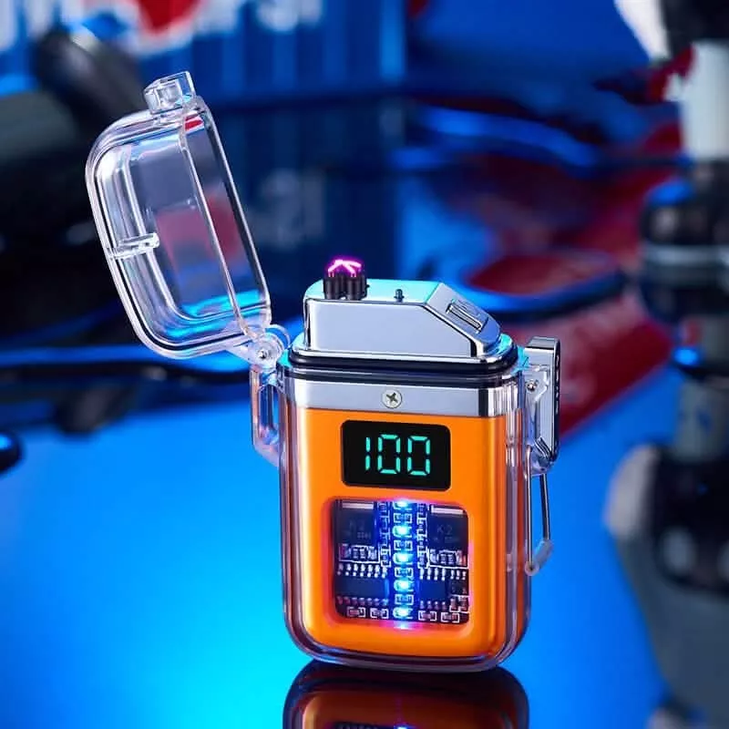 New Pulse Plasma Double Arc Lighter Type-C Rechargeable Transparent Shell Orange