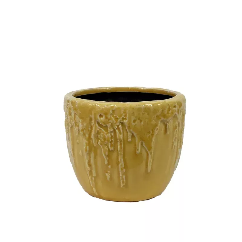 Pot 3.5in Ceramic Textured Drip Yellow
