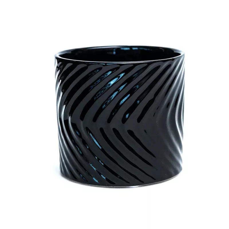 Pot 4in Ceramic Dolomite Ripples Black
