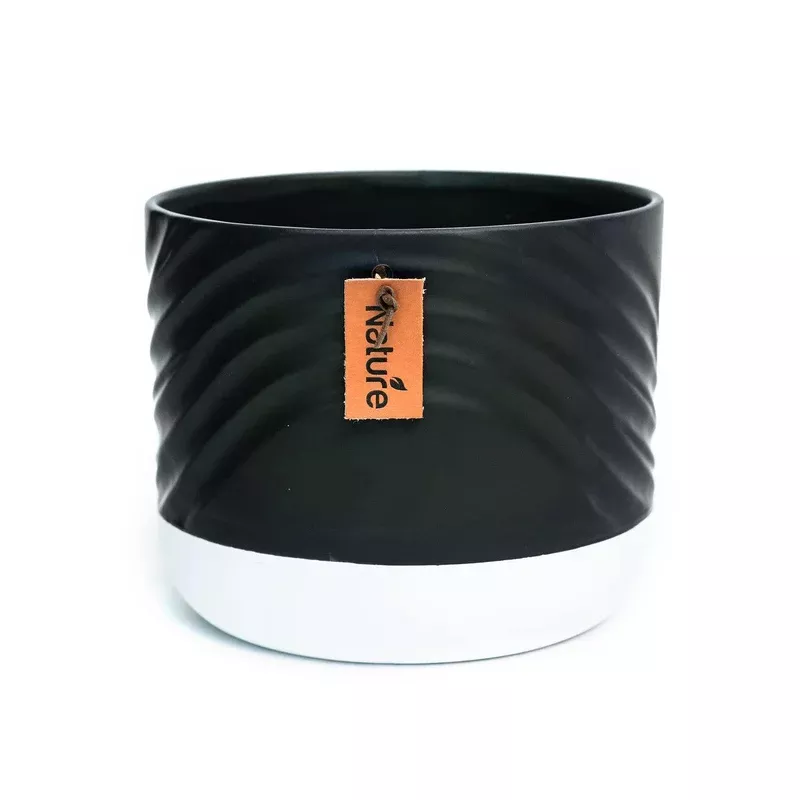 Pot 6in Black Top White Base Ceramic
