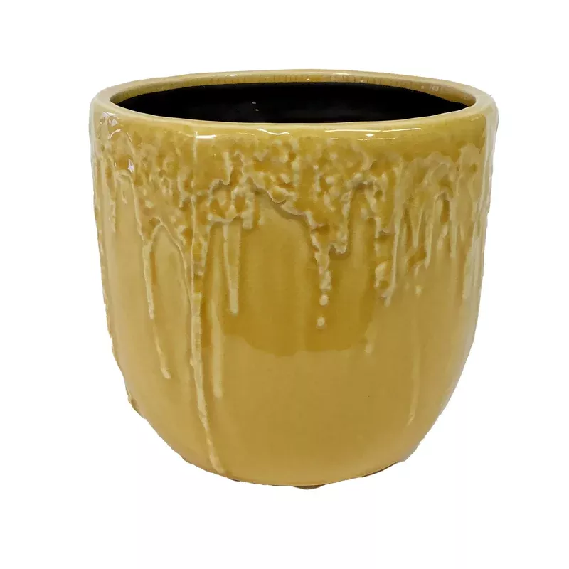 Pot 6in Ceramic Textured Drip Yellow