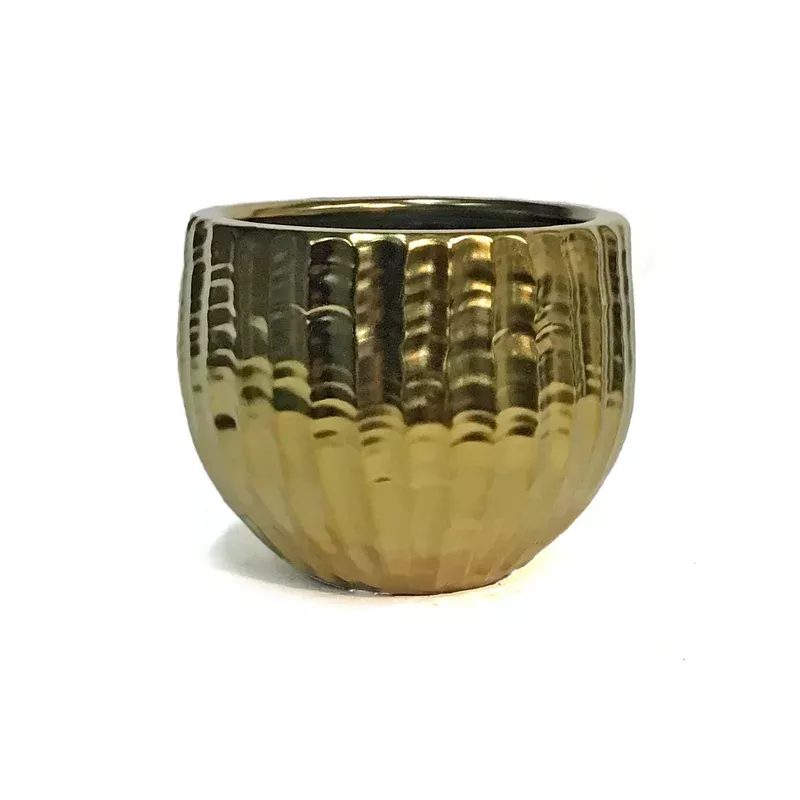 Pot Small Ceramic Ribbed Gold