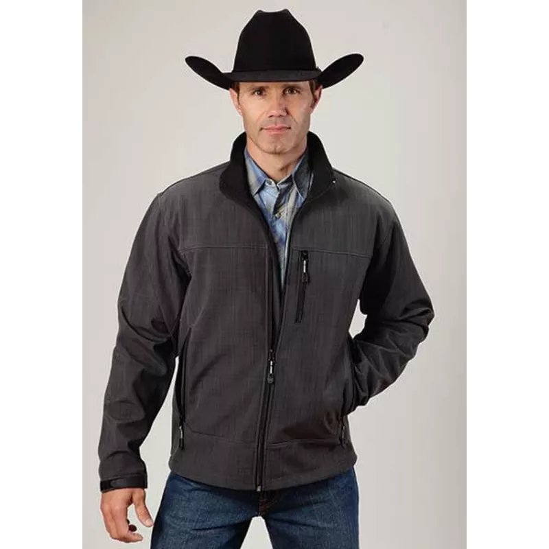roper-mens-technical-fleece-lined-textured-print-softshell-jacket-grey Roper Mens Technical Fleece Lined Textured Print Softshell Jacket Grey