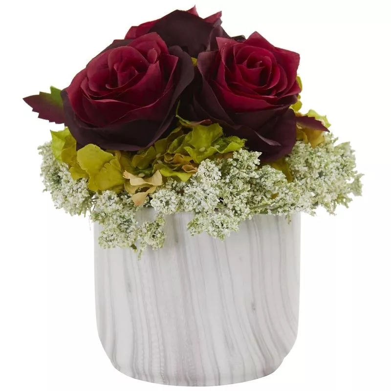rose-hydrangea-artificial-arrangement-in-marble-finished-vase Rose and Hydrangea Artificial Arrangement in Marble Finished Vase
