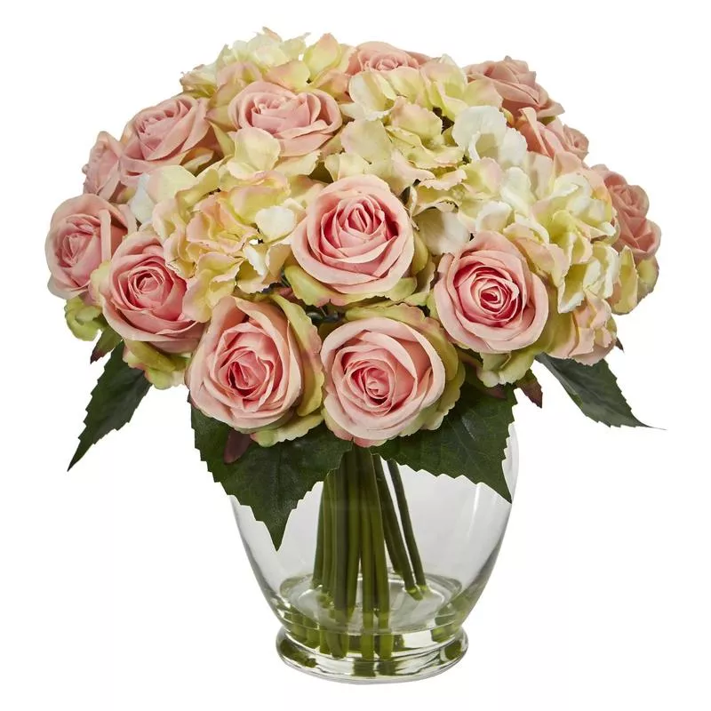 rose-hydrangea-bouquet-artificial-arrangement Rose and Hydrangea Bouquet Artificial Arrangement