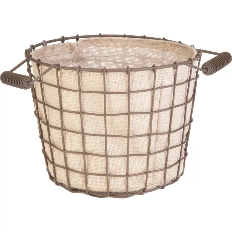 rustic-woven-wire-bushel-basket-with-burlap-liner-rust Rustic Woven Wire Bushel Basket With Burlap Liner Rust