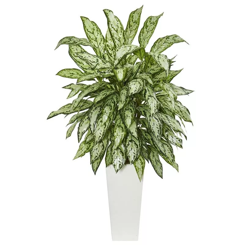 silver-queen-artificial-plant-in-white-tower-planter Silver Queen Artificial Plant in White Tower Planter