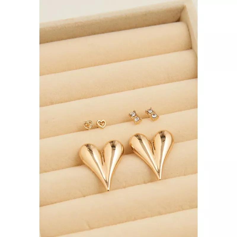 Statement Heart Earring Trio Earrings GOLD