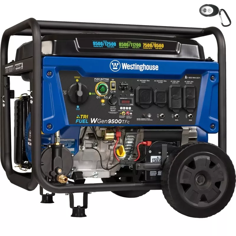 tri-fuel-portable-generator-with-remote-electric-start-transfer-switch-ready-125 Tri-Fuel Portable Generator With Remote Electric Start, Transfer Switch Ready, 12500 Peak Watts Gas Propane Natural Gas, Up To 12-Hour Run Time On 6.6 Gallon Tank With Fuel Gauge For Reliable Home Backup Power